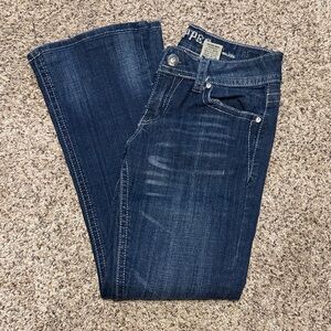 Women’s Zipper Bootcut Jeans Size 9 Rhinestone Embroidered Pockets Stretch Denim